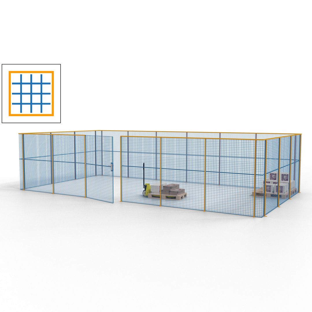 Maschinen Schutzgitter - Hallentrennwand - Sicherheitszaun - Tür - 27 m - 2.200 x 9.400 x 4.900 mm (HxBxT) - enzianblau