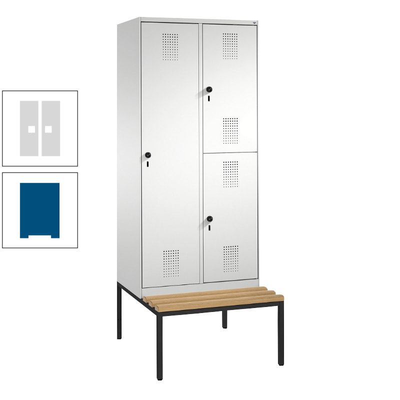 Garderobenschrank, Spind ein- und doppelstöckig Sitzbank, 2 Abteile, 3 Fächer, 2.090 x 800 x 500 mm (HxBxT), Front anthrazitgrau, Korpus anthrazitgrau