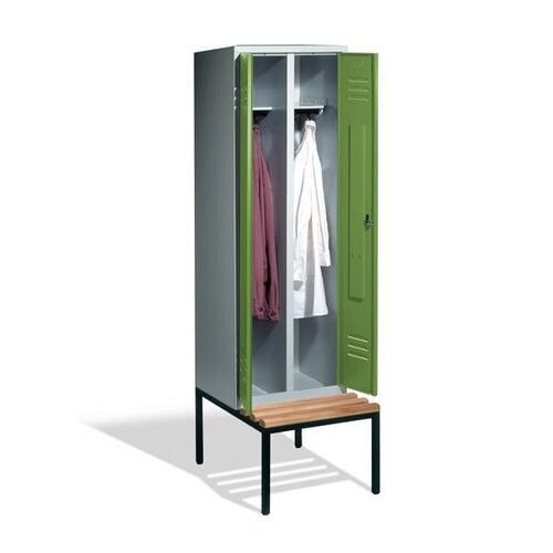 Doppel-Spindschrank, Buche Sitzbank untergebaut, 2 Abteile a 300 mm, Korpus lichtgrau, Tür anthrazitgrau, 2.090 x 610 x 815 mm (HxBxT)