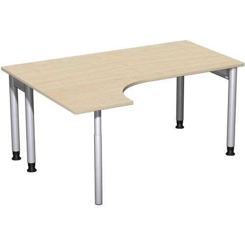 Eckschreibtisch, Ecke links, Füße einseitig verkürzt, 4-Fuß Pro, höhenverstellbar, 680-800 x 1.600 x 1.200 mm (HxBxT), Dekor Ahorn