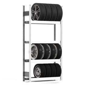 Felgenregal mit Tiefenriegel - 250 kg - 2.000 x 1.005 x 300 mm (HxBxT) - 4 Ebenen - erweiterbar - Steckregal BERT
