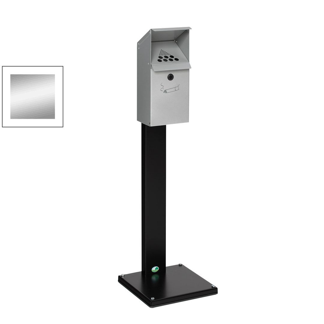 Standaschenbecher mit Schutzdach, 4 l Volumen, Standascher, 1.100 x 310 x 310 mm (HxBxT), Ascher, Turmaschenbecher, Antik-silber