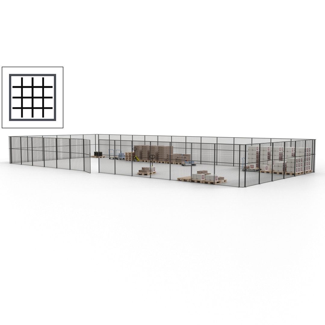 Maschinen Schutzgitter - Hallentrennwand - Sicherheitszaun - Tür - 60 m - 2.200 x 21.400 x 9.400 mm (HxBxT) - enzianblau