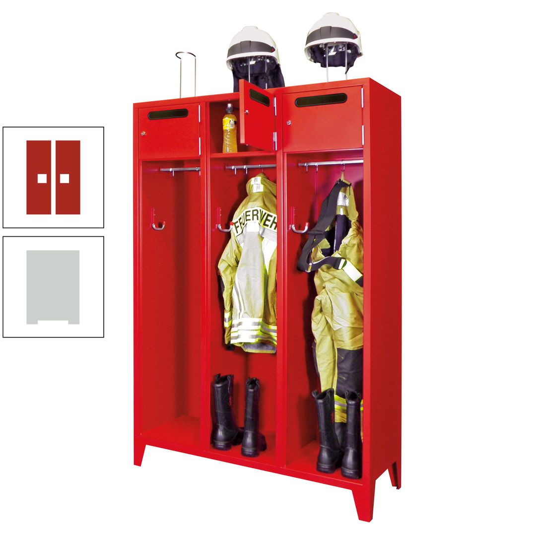 Feuerwehrschrank - 3 Abteile - Ablagefach mit Tür, Einwurfschlitz - 2.100 x 1.230 x 500 mm (HxBxT) - anthrazitgrau