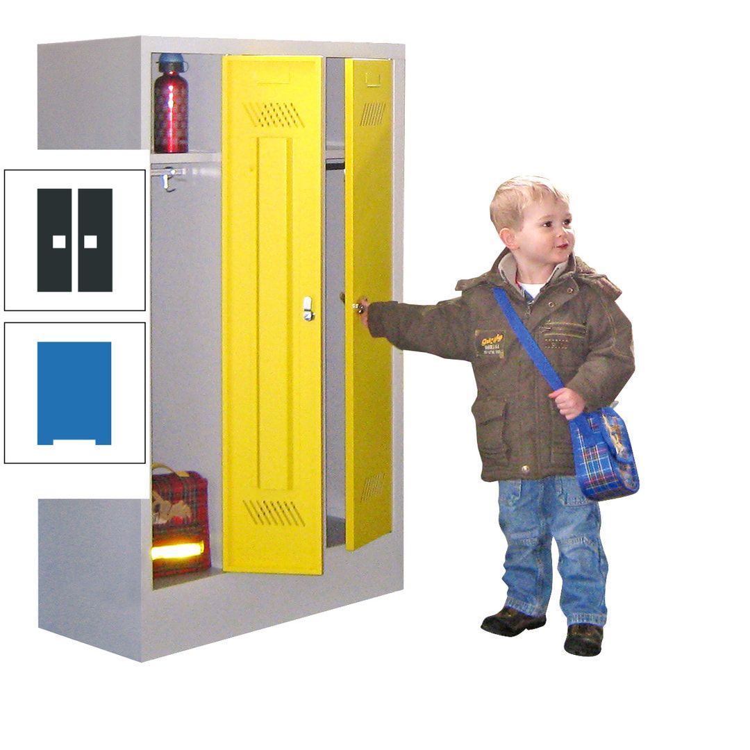 Spindschrank f. Kindergärten - mit Sockel - Höhe 1.300 mm - 2 Abteile a 250 mm - Drehriegel - anthrazitgrau