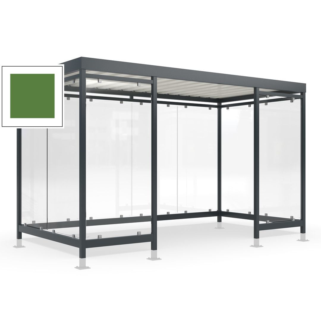 Raucherunterstand für 12-13 Personen, Bushaltestelle, mit Überpflasterung, 2.440 x 4.195 x 2.165 mm (HxBxT), 10 Wände, Achatgrau