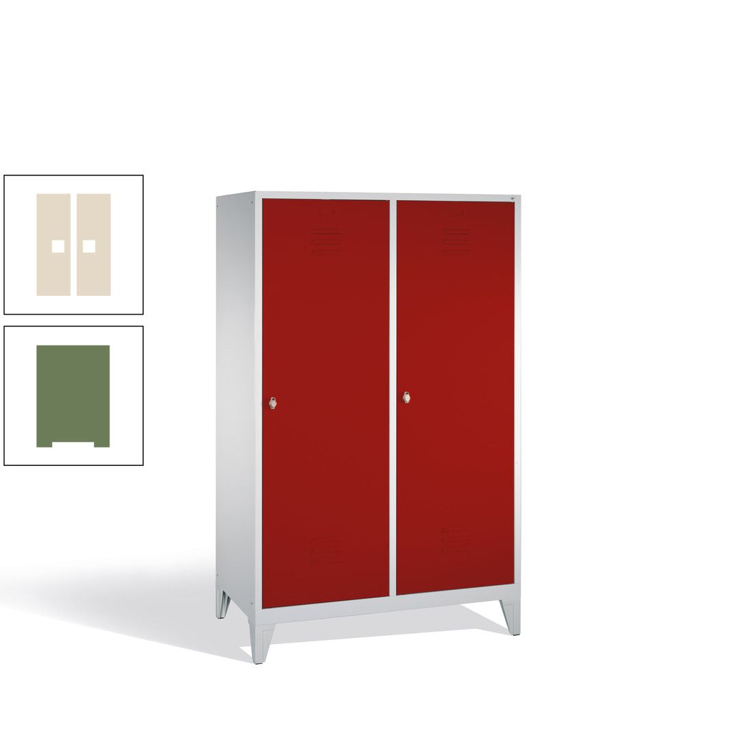 Doppel-Spind mit 2 Großtüren, Garderobenschrank mit Füßen, 4 Abteile a 300 mm, Korpus anthrazitgrau, Tür anthrazitgrau, 1.850 x 1.190 x 500 mm (HxBxT)