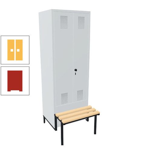 Doppel-Spind, Garderobenschrank, Buche Sitzbank integriert, 2 Abteile a 400 mm, Korpus anthrazitgrau, Tür anthrazitgrau, 1.850 x 800 x 815 mm (HxBxT)