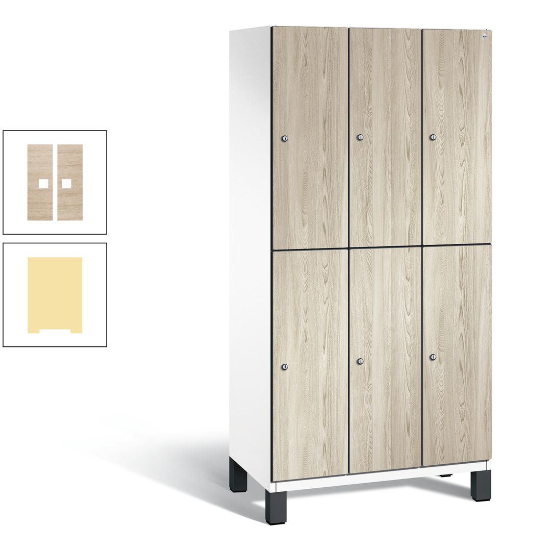 Fächerschrank, Garderobenschrank, mit Füßen, 3 Abteile, 1.980 x 900 x 525 mm (HxBxT), Korpus anthrazitgrau, Tür Donau-Ahorn
