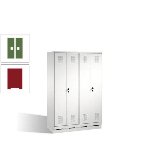 Doppel-Spind, Doppeltüren, Garderobenschrank mit Sockel, 4 Abteile a 300 mm, Korpus anthrazitgrau, Tür anthrazitgrau, 1.800 x 1.200 x 500 mm (HxBxT)
