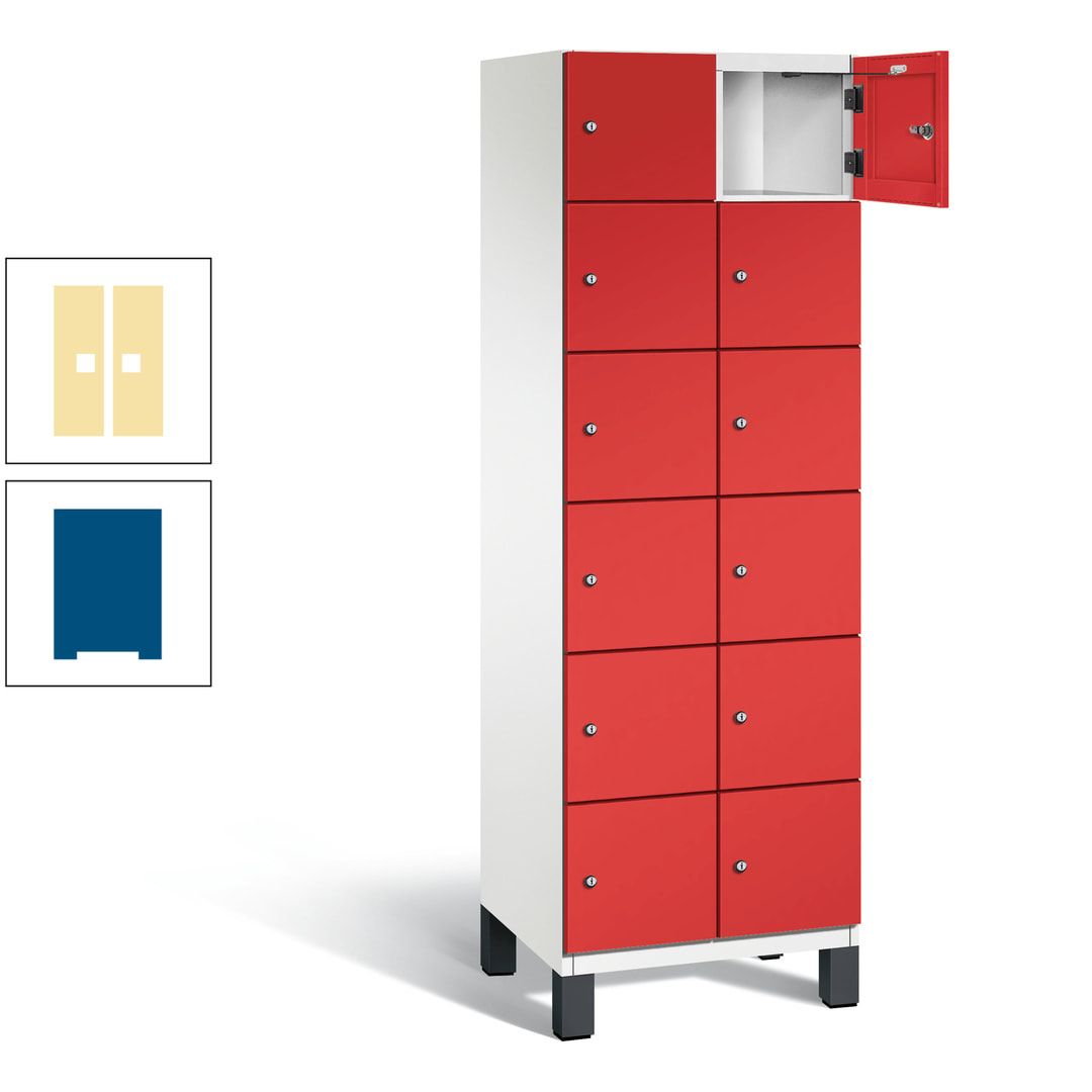 Fächerschrank, Stahlschrank, 12 Fächer, Türöffnungsbegrenzer, Füße, 1.980 x 600 x 525 mm (HxBxT), Korpus anthrazitgrau, Front anthrazitgrau