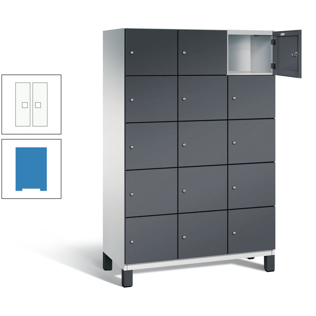 Fächerschrank, Stahlschrank, 15 Fächer, Türöffnungsbegrenzer, Füße, 1.980 x 1.200 x 525 mm (HxBxT), Korpus anthrazitgrau, Front anthrazitgrau