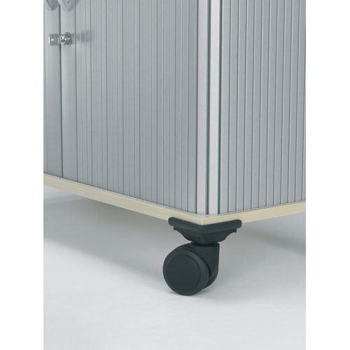 Querrollladenschrank mobil, 1.5 Ordnerhöhen, 4 Rollen, 2 feststellbar, abschließbar, Gewicht 25 kg, 720 x 800 x 400 mm (HxBxT), Farbe silber/Ahorn