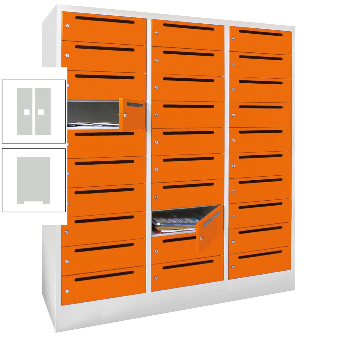 Postverteilerschrank, Schließfachschrank, 3 Abteile a 40 cm, 30 Fächer, 1.850 x 1.200 x 500 mm (HxBxT), Korpus anthrazitgrau, Front anthrazitgrau