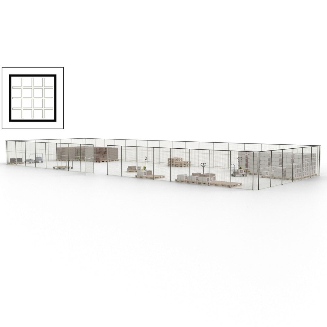 Maschinen Schutzgitter - Hallentrennwand - Sicherheitszaun - Tür - 69 m - 2.200 x 19.900 x 15.400 mm (HxBxT) - enzianblau