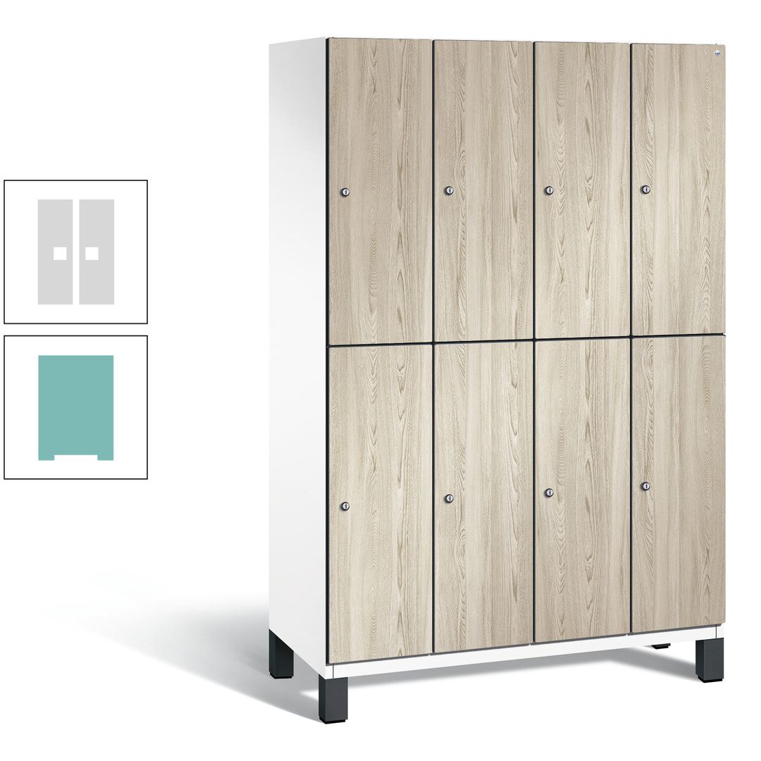 Fächerschrank, Garderobenschrank, mit Füßen, 4 Abteile, 1.980 x 1.200 x 525 mm (HxBxT), Korpus anthrazitgrau, Tür Donau-Ahorn