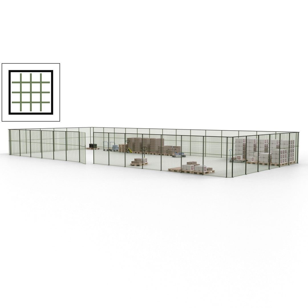Maschinen Schutzgitter - Hallentrennwand - Sicherheitszaun - Tür - 60 m - 2.200 x 21.400 x 9.400 mm (HxBxT) - enzianblau