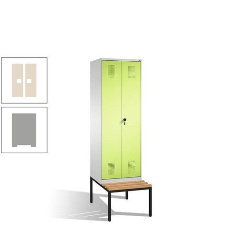 Doppel-Spind, Garderobenschrank, Buche Sitzbank untergebaut, 2 Abteile a 300 mm, Korpus anthrazitgrau, Tür anthrazitgrau, 2.090 x 600 x 815 mm (HxBxT)