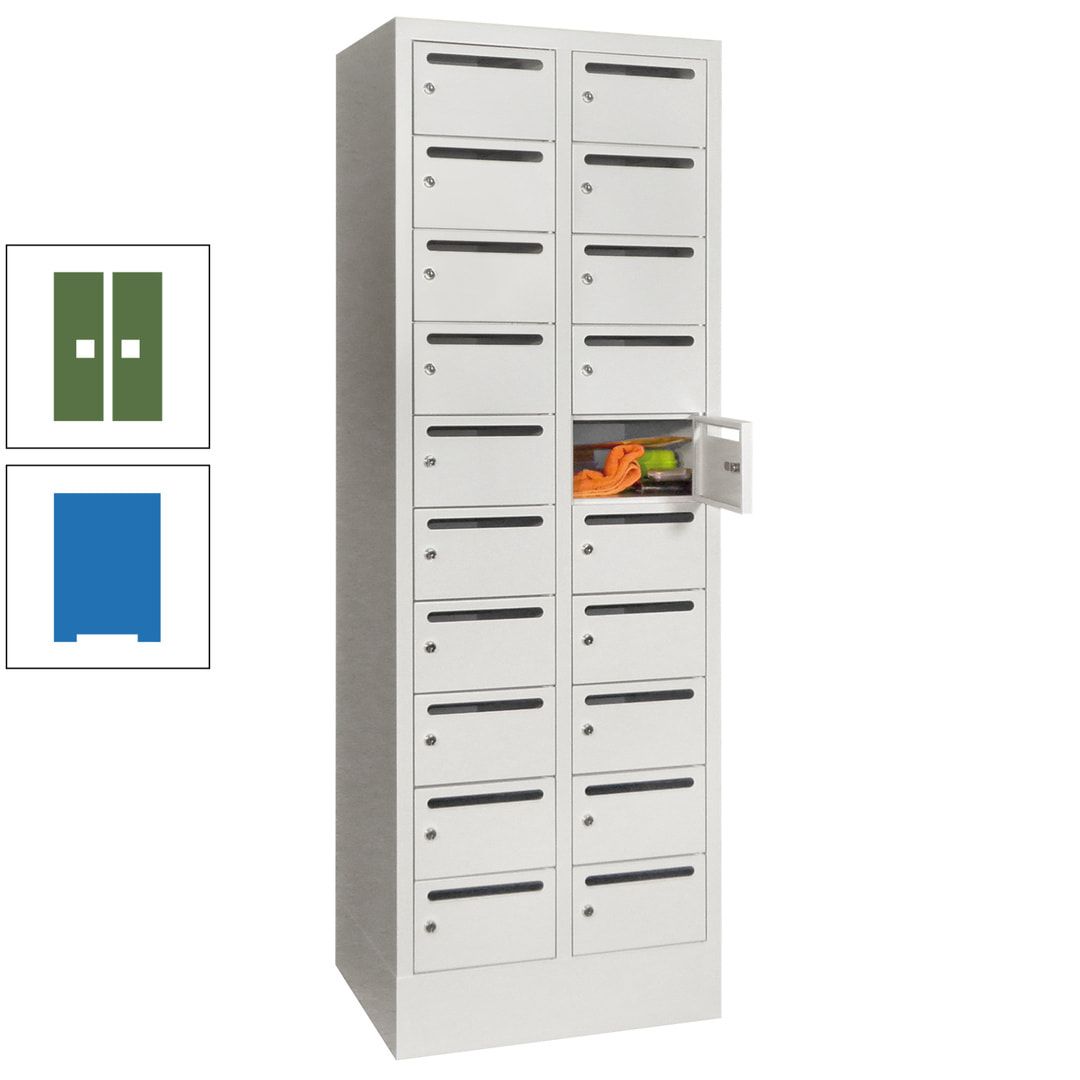 Postverteilerschrank, Schließfachschrank, 2 Abteile a 300 mm, 20 Fächer, 1.850 x 600 x 500 mm (HxBxT), Korpus anthrazitgrau, Front anthrazitgrau