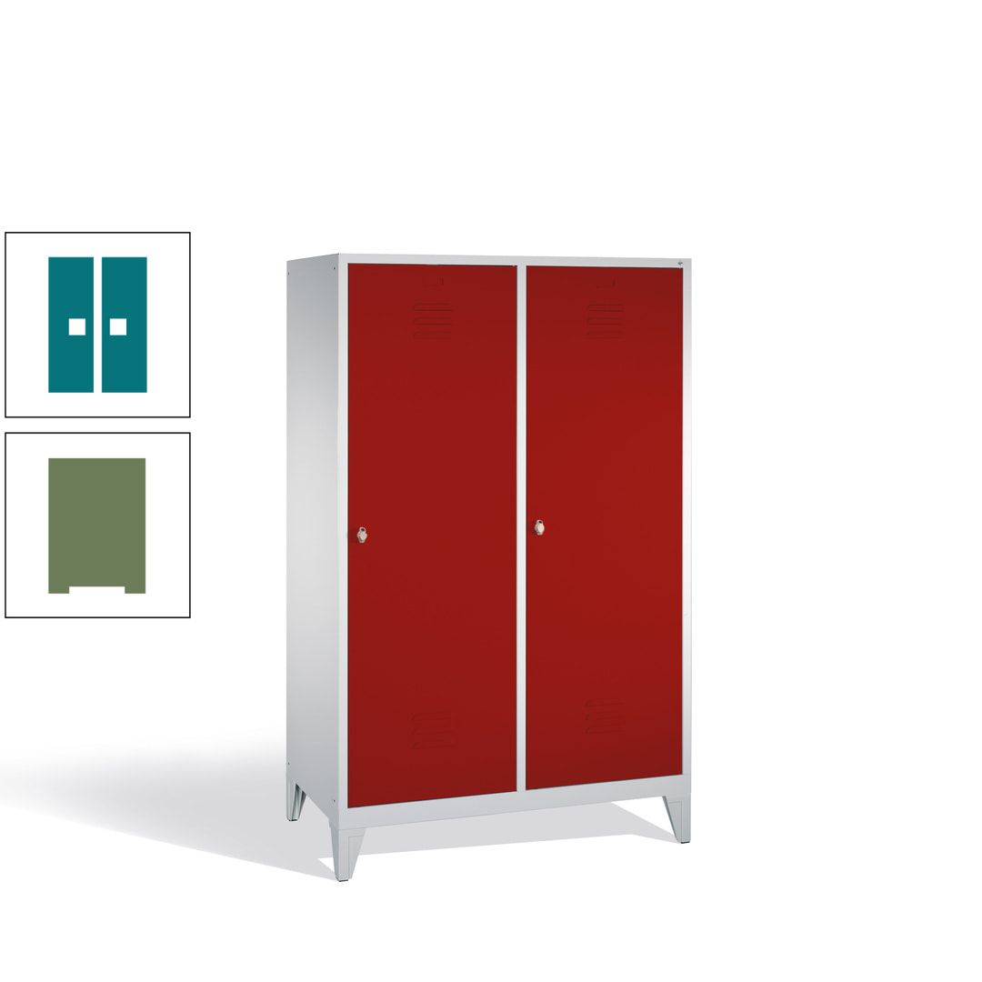 Doppel-Spind mit 2 Großtüren, Garderobenschrank mit Füßen, 4 Abteile a 300 mm, Korpus anthrazitgrau, Tür anthrazitgrau, 1.850 x 1.190 x 500 mm (HxBxT)