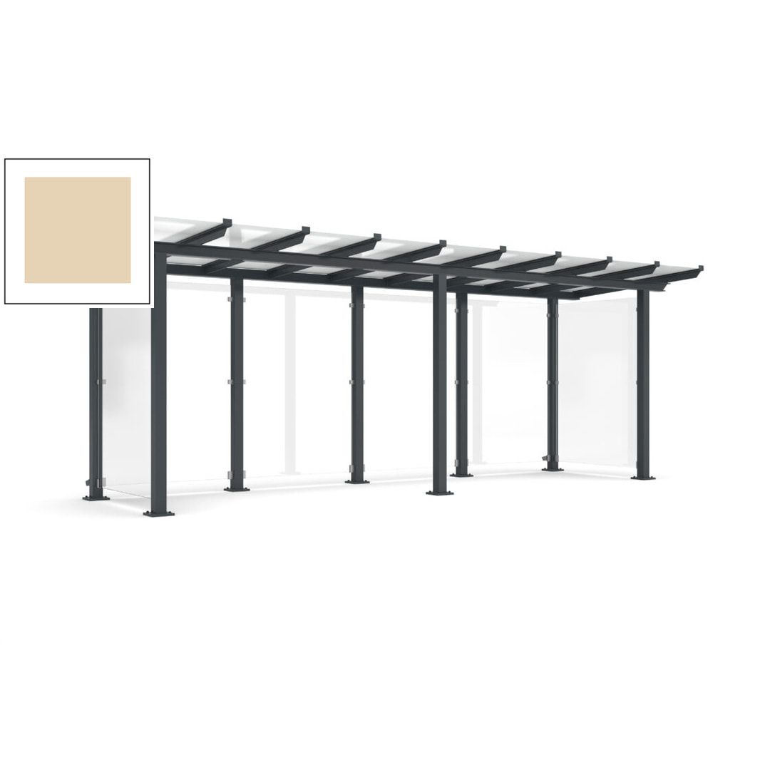 Unterstand mit Pultdach und Sicherheitsglas - feuerverzinkt und farbbeschichtet - 2.435 x 6.850 x 2.090 (HxBxT) - Farbe Achatgrau