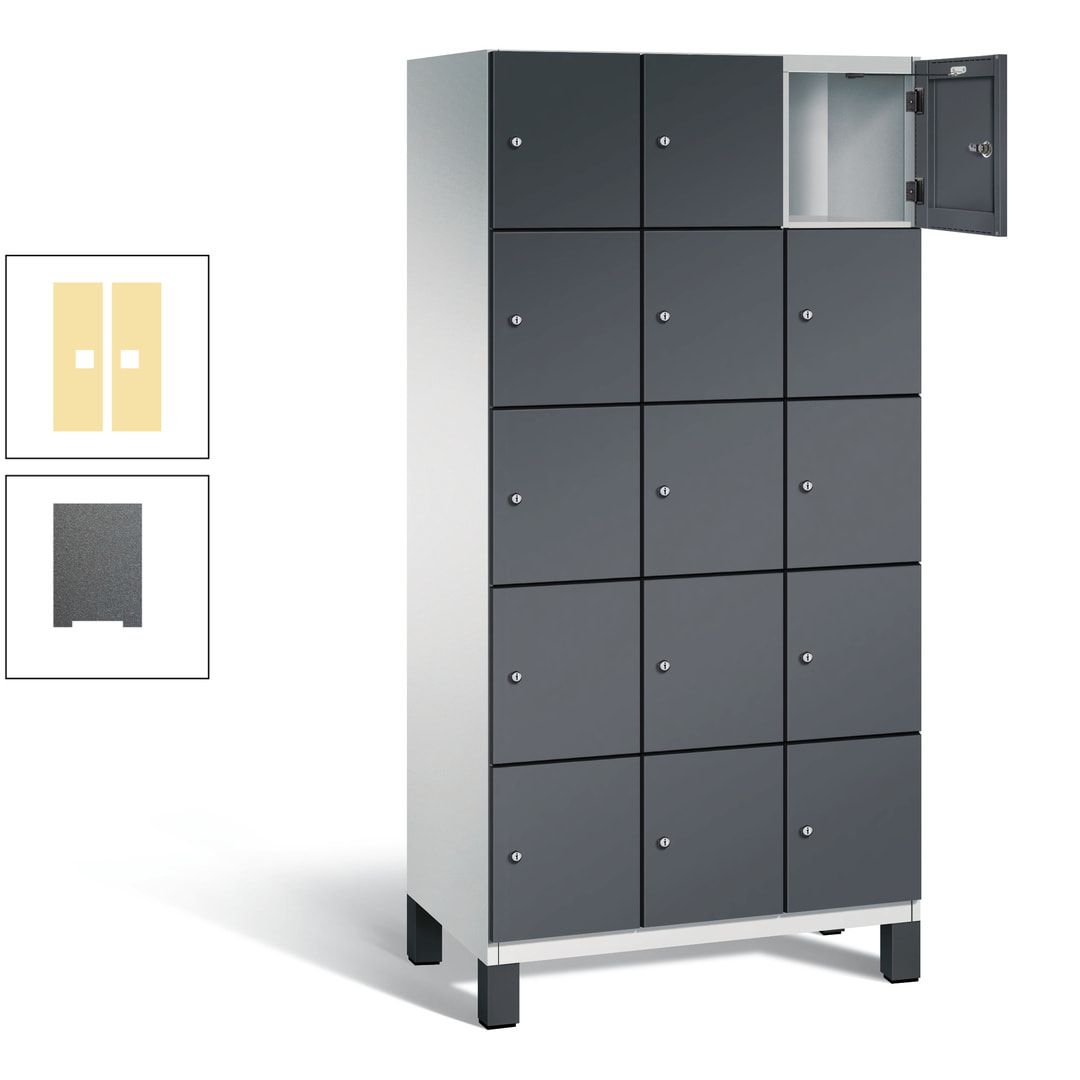 Fächerschrank, Stahlschrank, 15 Fächer, Türöffnungsbegrenzer, Füße, 1.980 x 900 x 525 mm (HxBxT), Korpus anthrazitgrau, Front anthrazitgrau