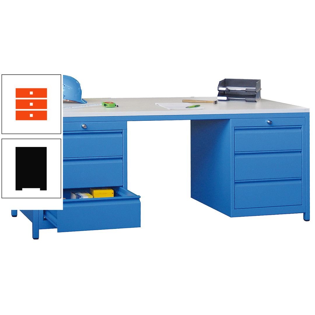 Meisterschreibtisch - 2 Schubladenblöcke - 6 Schubladen - 720 x 1.700 x 800 mm (HxBxT) - anthrazitgrau