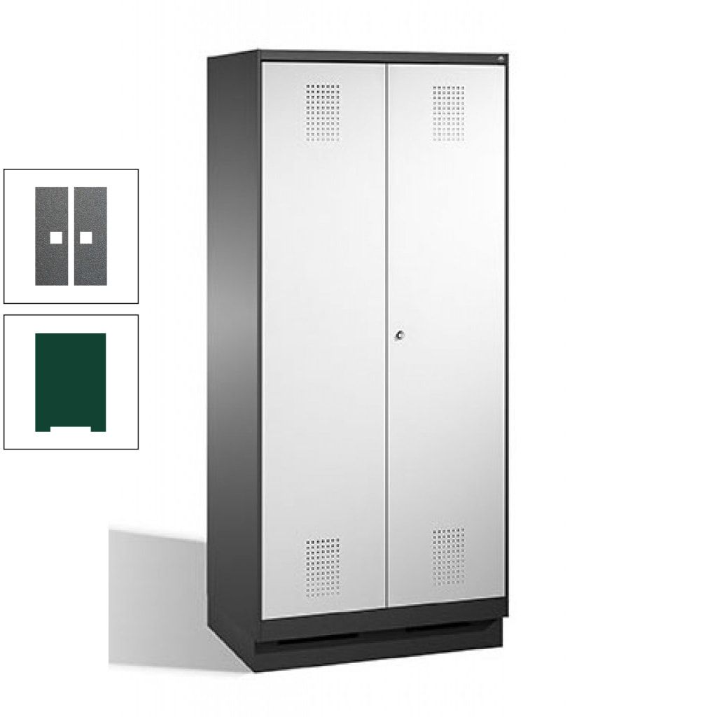 Doppel-Spind, Doppeltüren, Garderobenschrank mit Sockel, 2 Abteile a 400 mm, Korpus anthrazitgrau, Tür anthrazitgrau, 1.800 x 800 x 500 mm (HxBxT)