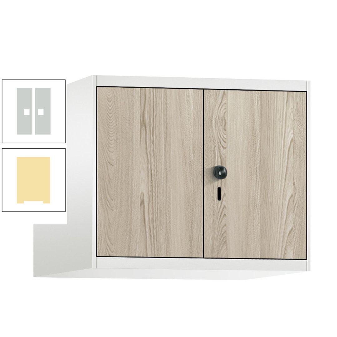 Aufsatzschrank, Schrankaufsatz, Türen paarweise, 2 Fächer a 300 mm, Farbe Pastellgelb, Tür anthrazitgrau , 500 x 600 x 500 mm (HxBxT)