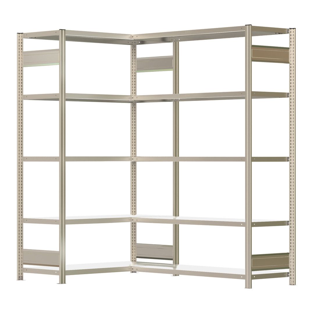 Eckregal mit 5 Stahlfachböden - 150 kg - 2.000 x 1.611 x 1.341 mm (HxBxT) - verzinkt - Fachbodenregal - BERT
