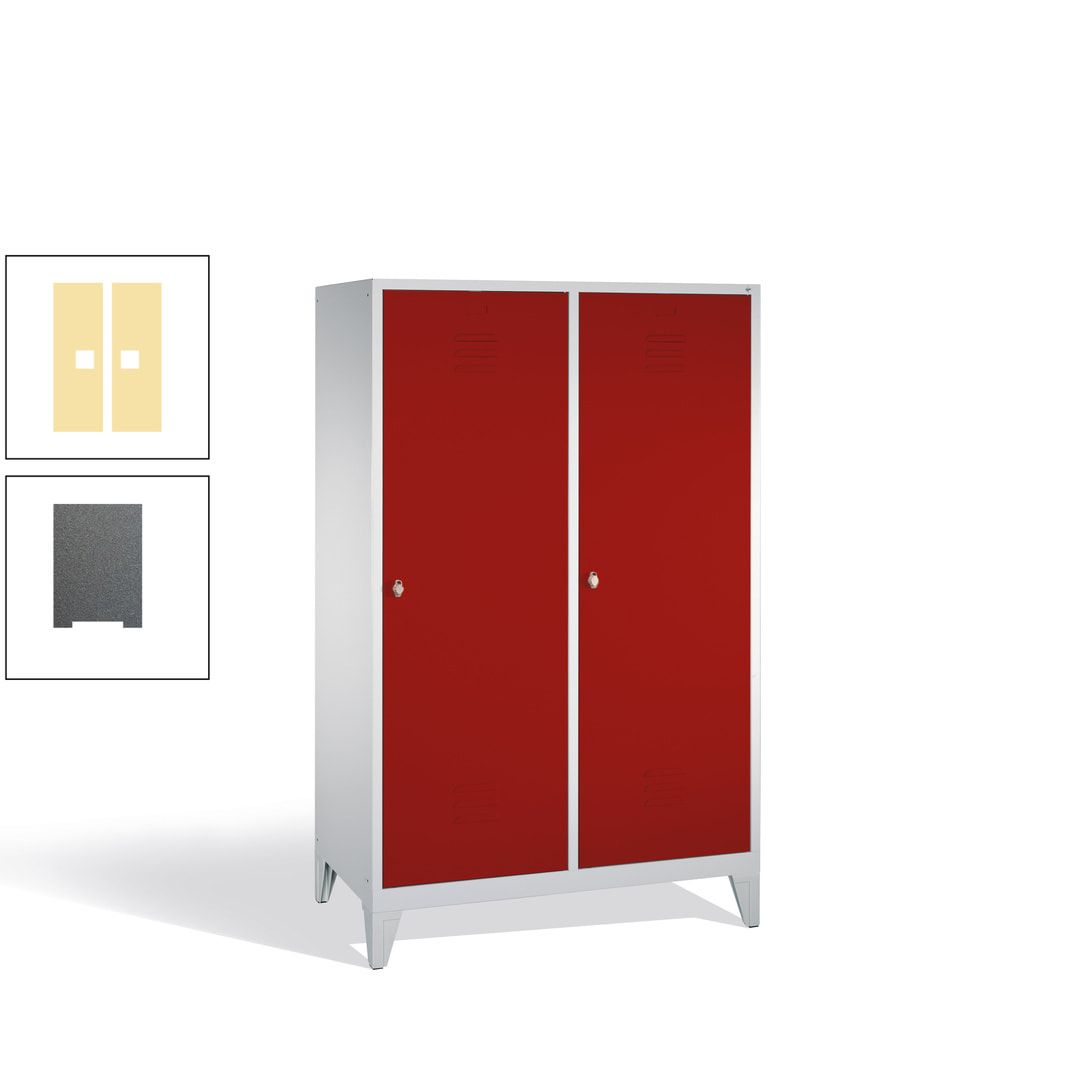 Doppel-Spind mit 2 Großtüren, Garderobenschrank mit Füßen, 4 Abteile a 300 mm, Korpus anthrazitgrau, Tür anthrazitgrau, 1.850 x 1.190 x 500 mm (HxBxT)