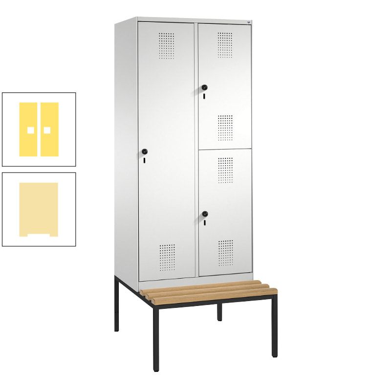 Garderobenschrank, Spind ein- und doppelstöckig Sitzbank, 2 Abteile, 3 Fächer, 2.090 x 800 x 500 mm (HxBxT), Front anthrazitgrau, Korpus anthrazitgrau