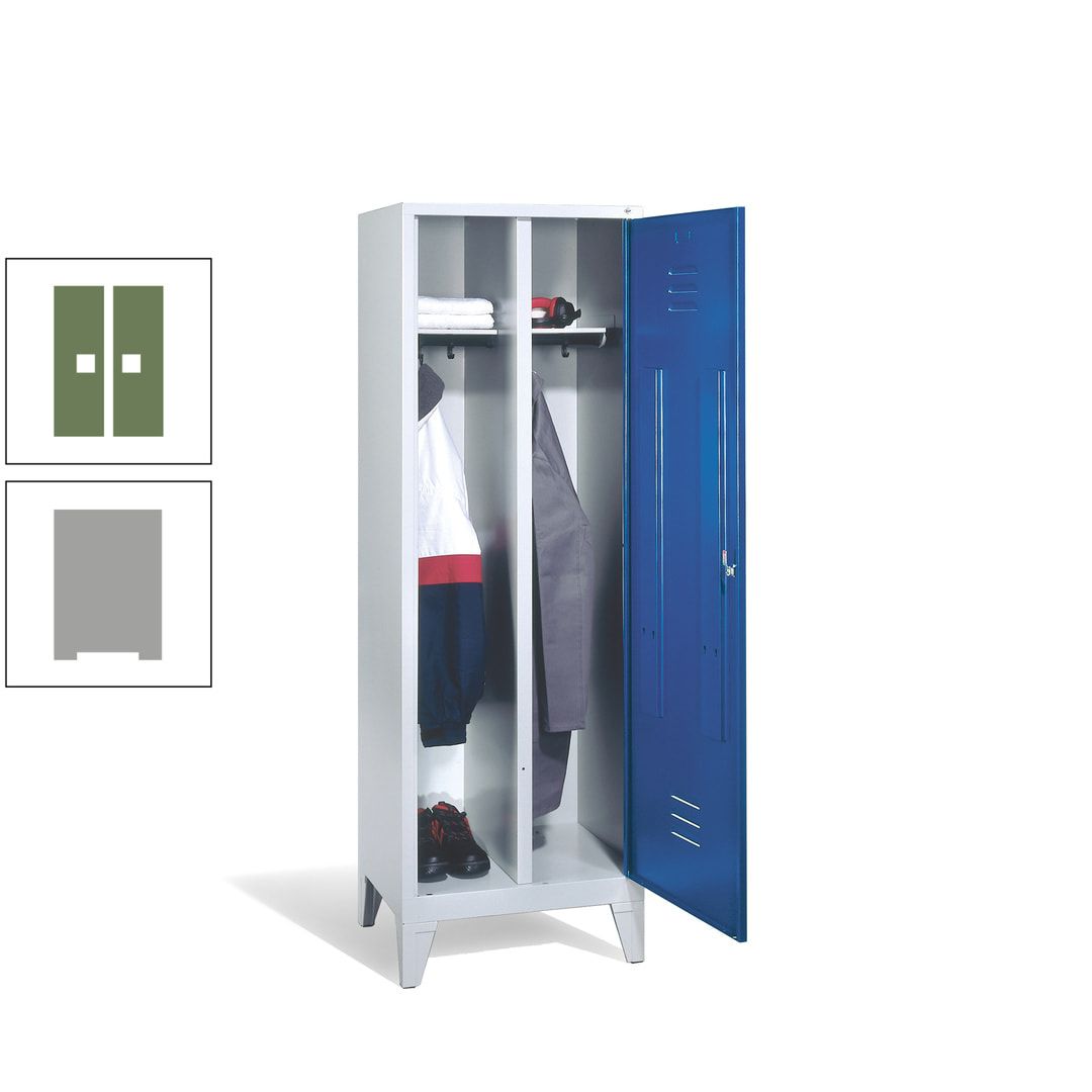 Doppel-Spind mit Großtür, Garderobenschrank mit Füßen, 2 Abteile a 300 mm, Korpus anthrazitgrau, Tür anthrazitgrau, 1.850 x 610 x 500 mm (HxBxT)