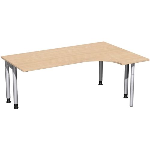 Eckschreibtisch, Ecke rechts, Füße einseitig verkürzt, 4-Fuß Pro, höhenverstellbar, 680-800 x 1.600 x 1.200 mm (HxBxT), Dekor Ahorn