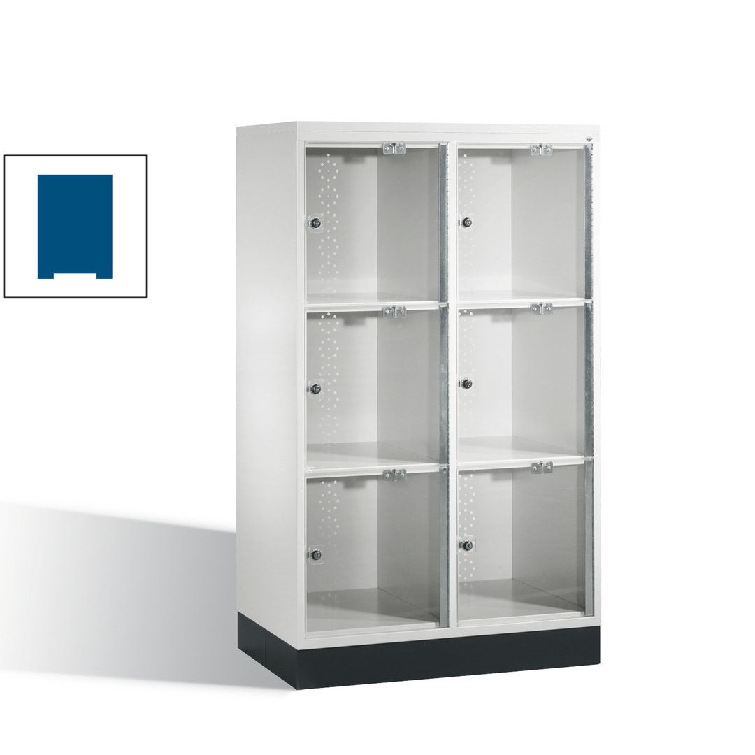 Schließfachschrank, Fächerschrank mit Türen aus Acrylglas, 2 Abteile, 6 Fächer, Zylinderschloss, 1.370 x 820 x 500 mm (HxBxT), Korpus anthrazitgrau