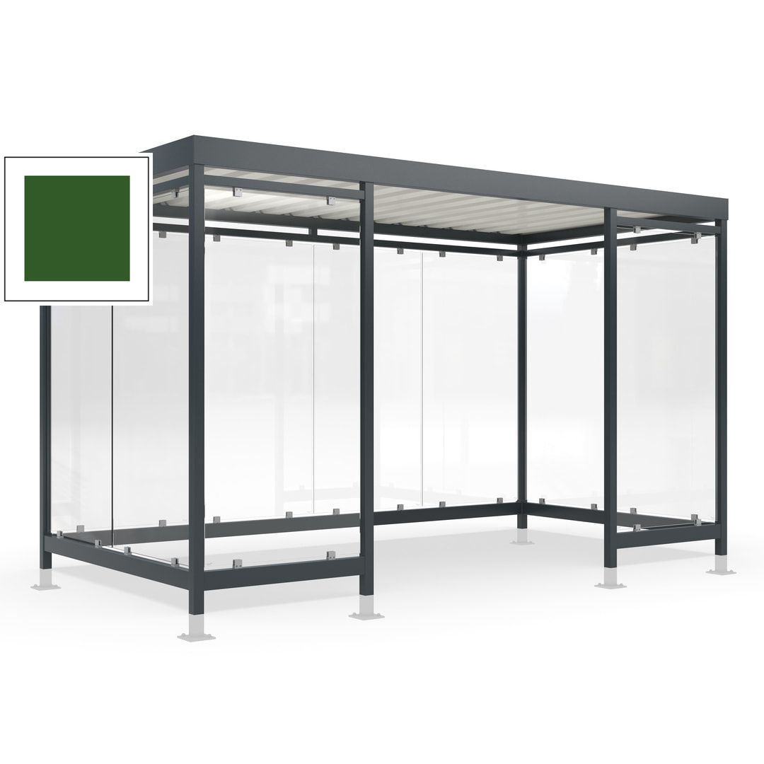Raucherunterstand für 12-13 Personen, Bushaltestelle, mit Überpflasterung, 2.440 x 4.195 x 2.165 mm (HxBxT), 10 Wände, Achatgrau