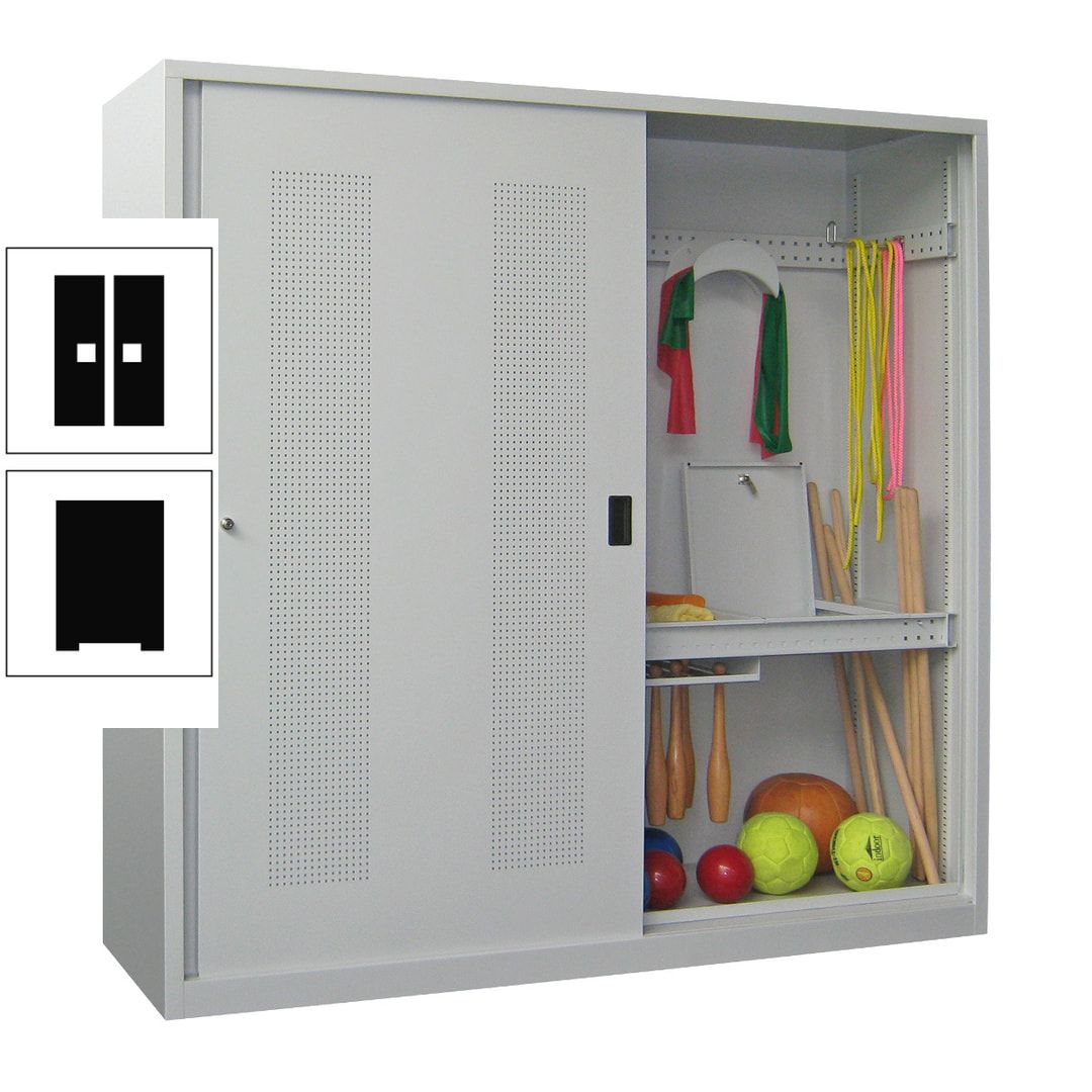 Ballschrank - Schiebetüren mit Lochfeld - Trennwand - 1.950x2.000x600 mm (HxBxT) - anthrazitgrau