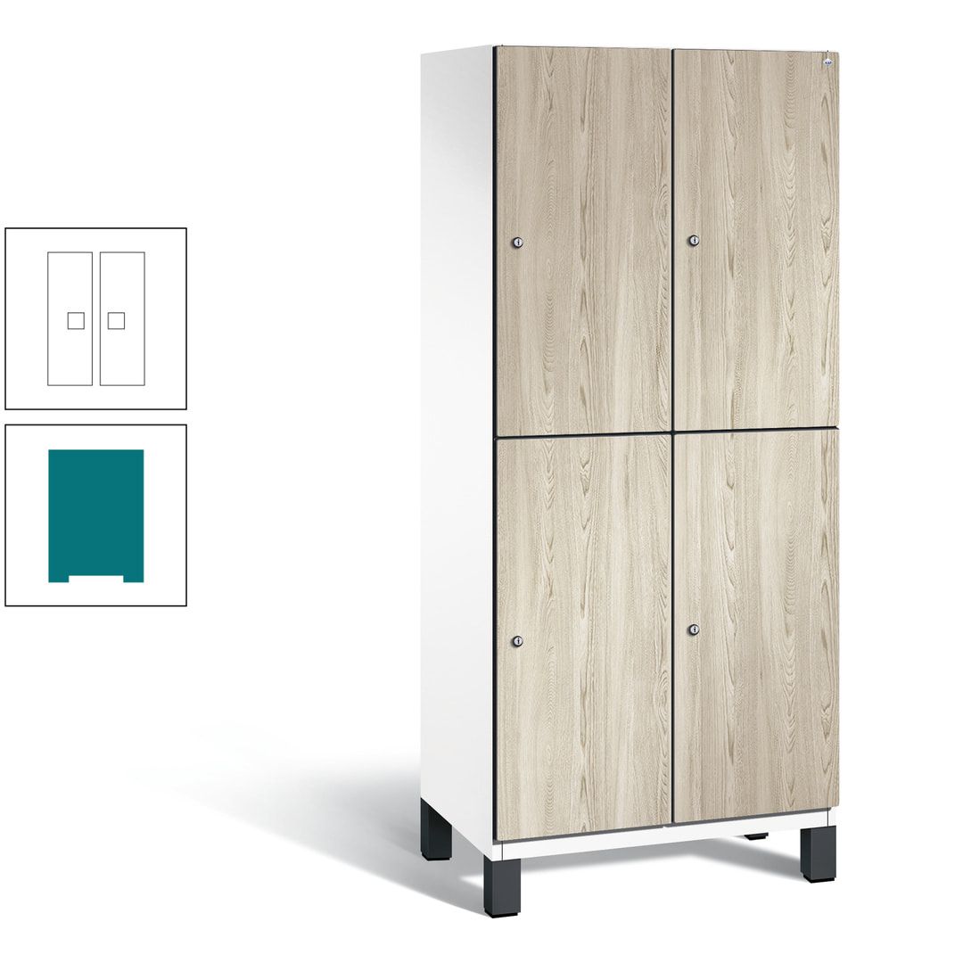Fächerschrank, Garderobenschrank, mit Füßen, 2 Abteile, 1.980 x 800 x 525 mm (HxBxT), Korpus anthrazitgrau, Tür Donau-Ahorn