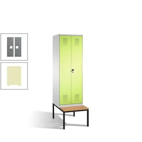Doppel-Spind, Garderobenschrank, Buche Sitzbank untergebaut, 2 Abteile a 300 mm, Korpus anthrazitgrau, Tür anthrazitgrau, 2.090 x 600 x 815 mm (HxBxT)