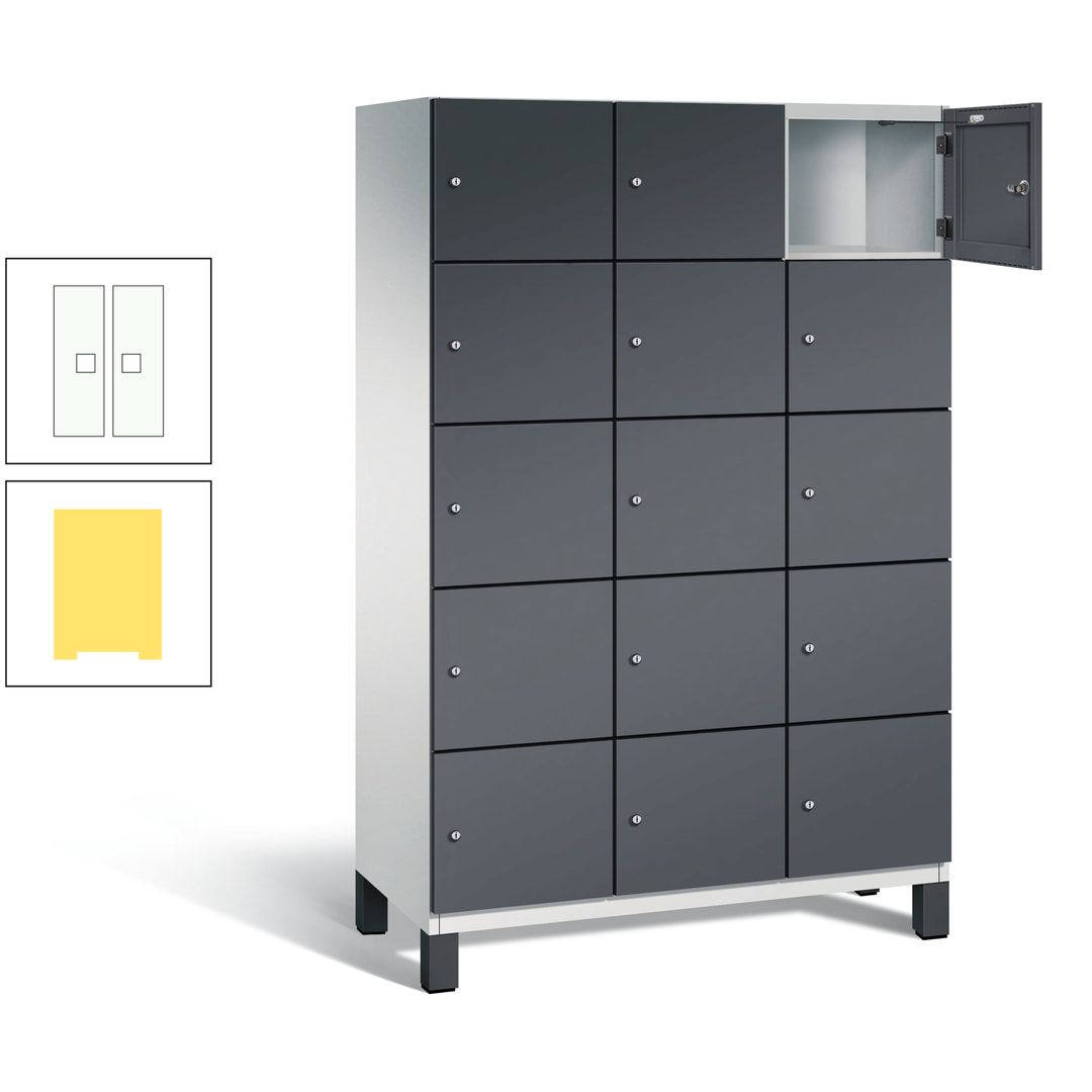Fächerschrank, Stahlschrank, 15 Fächer, Türöffnungsbegrenzer, Füße, 1.980 x 1.200 x 525 mm (HxBxT), Korpus anthrazitgrau, Front anthrazitgrau