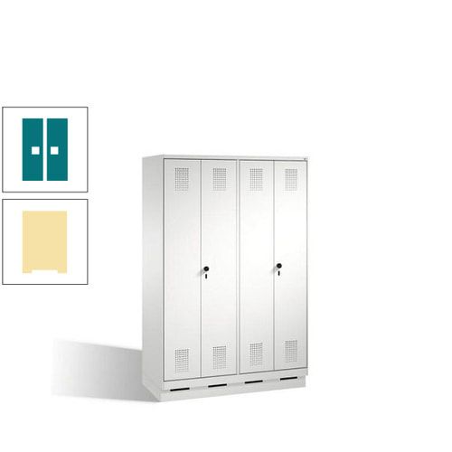 Doppel-Spind, Doppeltüren, Garderobenschrank mit Sockel, 4 Abteile a 300 mm, Korpus anthrazitgrau, Tür anthrazitgrau, 1.800 x 1.200 x 500 mm (HxBxT)