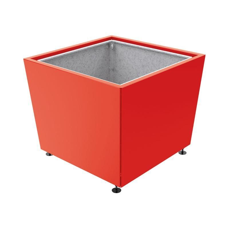 Pflanzkübel, 2 mm Stahlblech fvz, innen Blech feuerverzinkt mit Verladungsgriffen, verstellbare Füße, 760 x 785 x 785 mm (HxBxT), enzianblau