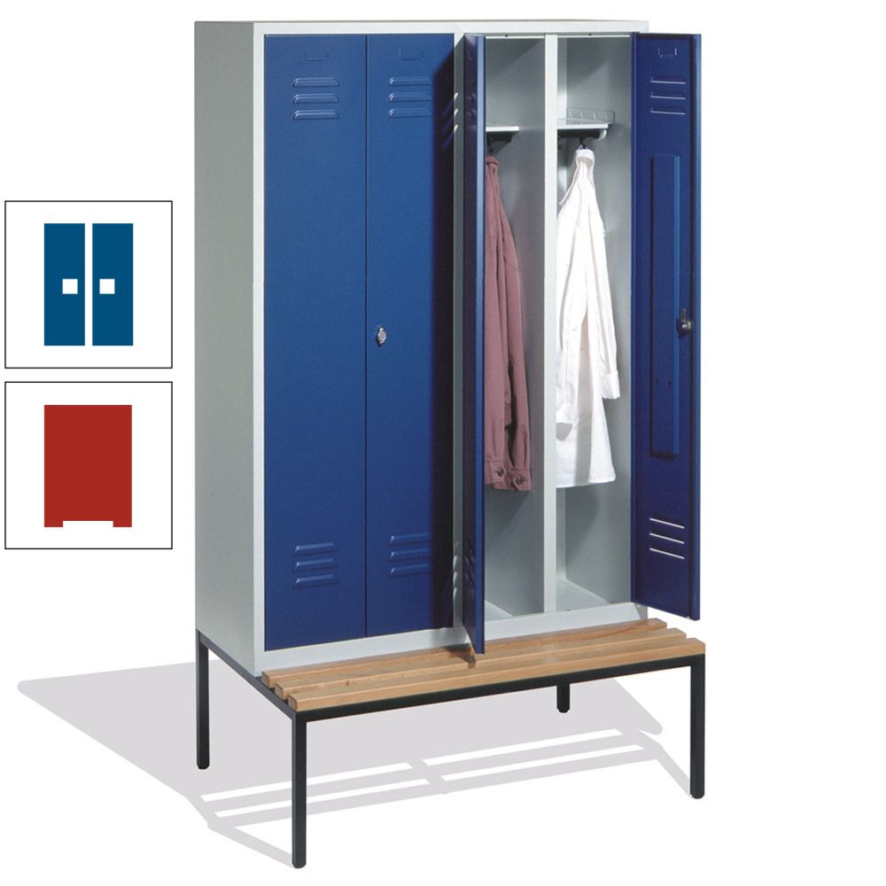 Doppel-Spindschrank, Buche Sitzbank untergebaut, 4 Abteile a 300 mm, Korpus lichtgrau, Tür anthrazitgrau, 2.090 x 1.190 x 815 mm (HxBxT)
