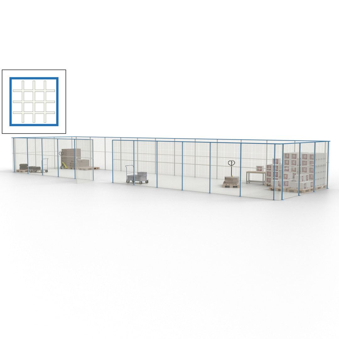 Maschinen Schutzgitter - Hallentrennwand - Sicherheitszaun - Tür - 45 m - 2.200 x 18.400 x 4.900 mm (HxBxT) - enzianblau