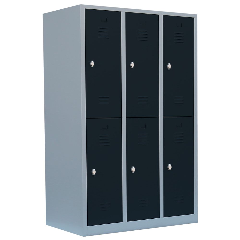 Garderobenschrank, Doppelstockspind, 3 Abteile, 6 Fächer, 1.800 x 1.185 x 500 mm (HxBxT), Stahl, Drehriegel, Korpus: lichtgrau, Front: anthrazitgrau