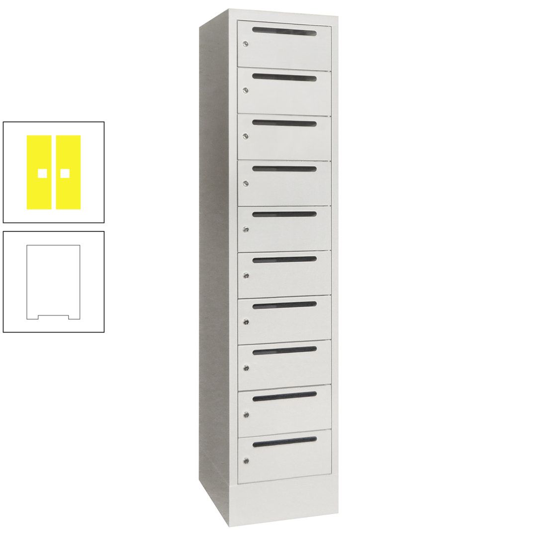 Postverteilerschrank, Schließfachschrank, 1 Abteil a 400 mm, 10 Fächer, 1.850 x 400 x 500 mm (HxBxT), Korpus anthrazitgrau, Front anthrazitgrau