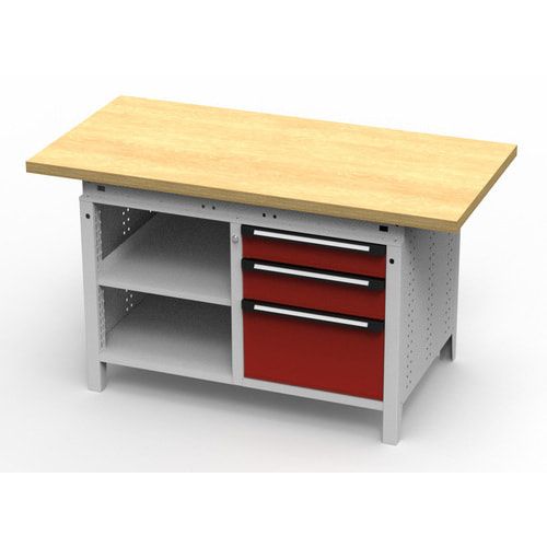 OTTOKIND Werkbank - bündige Arbeitsplatte - 850 x 1.150 x 750 mm (HxBxT) - 3 Schubladen - 2 Ablageböden - lichtgrau