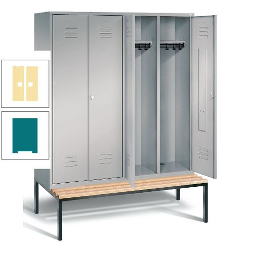 Doppel-Spindschrank, Buche Sitzbank untergebaut, 4 Abteile a 400 mm, Korpus lichtgrau, Tür anthrazitgrau, 2.090 x 1.590 x 815 mm (HxBxT)
