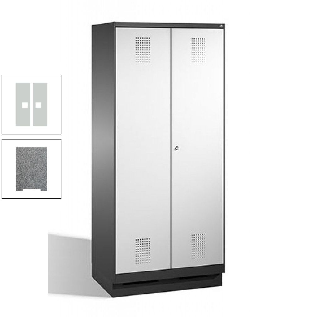 Doppel-Spind, Doppeltüren, Garderobenschrank mit Sockel, 2 Abteile a 400 mm, Korpus anthrazitgrau, Tür anthrazitgrau, 1.800 x 800 x 500 mm (HxBxT)
