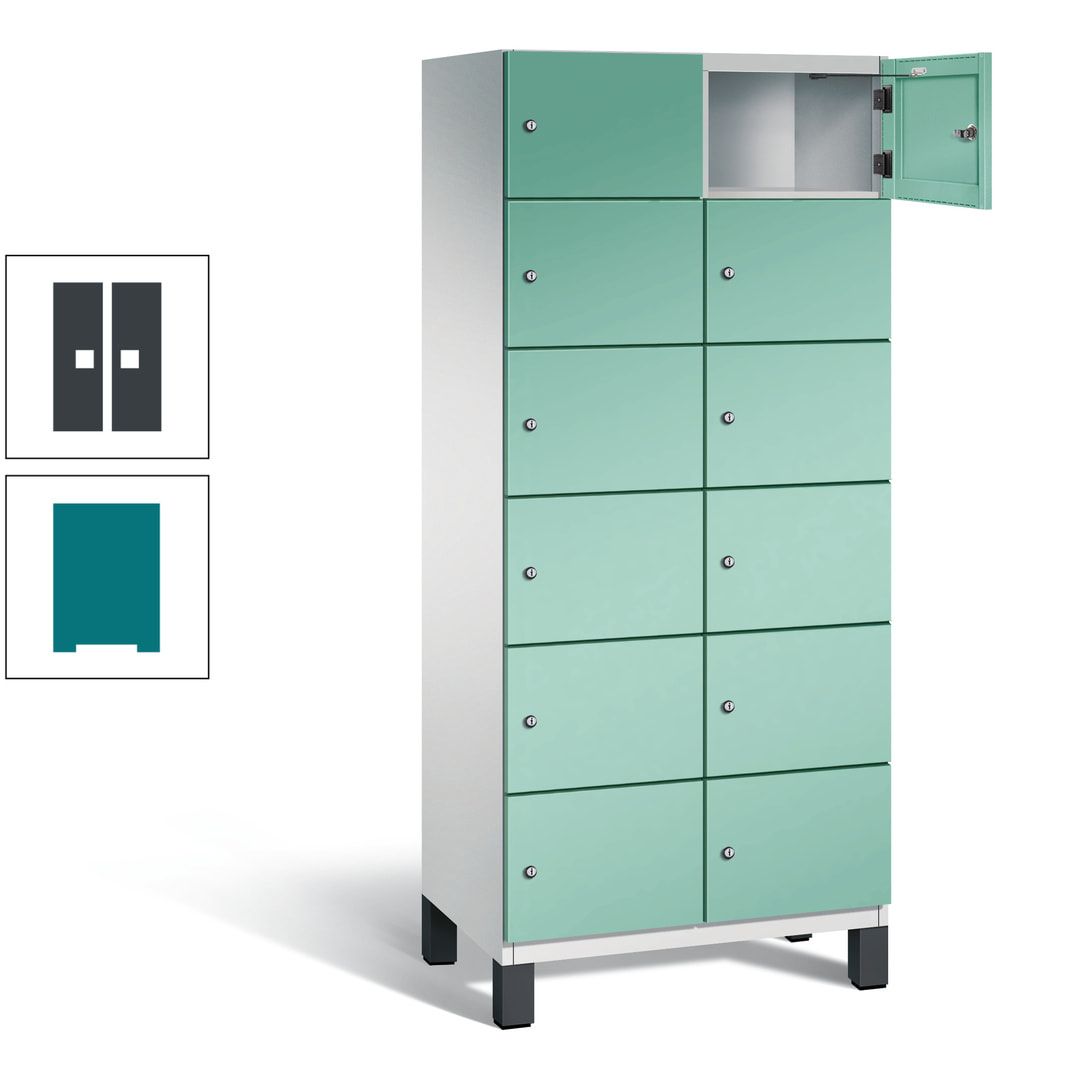 Fächerschrank, Stahlschrank, 12 Fächer, Türöffnungsbegrenzer, Füße, 1.980 x 800 x 525 mm (HxBxT), Korpus anthrazitgrau, Front anthrazitgrau